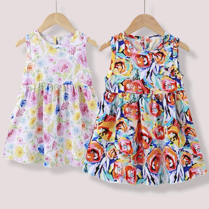 2PCS 0-3 Year Baby Girls Clothes Newborn Receiving Sets Kids Outfits Bright Floral Dresses Vibrant Print Cotton Blend Comfort Outdoor