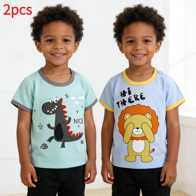 2pcs 0-3 Years Baby Boys Tops Tees Clothes Short Sleeve T-Shirts Soft Breathable Cute Cartoon Print