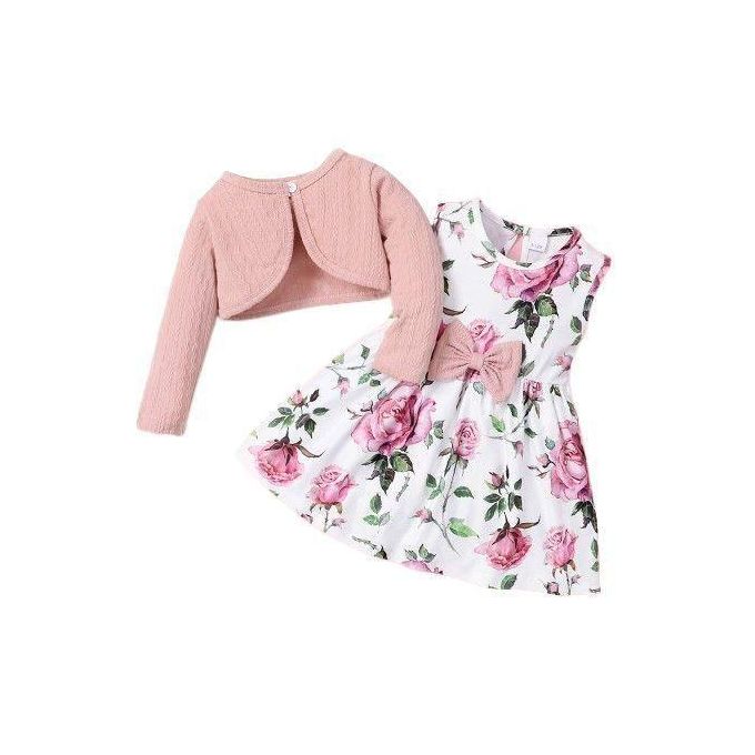 Catpapa 0-3Years Baby Girl Daily Dress Flowers Print Sleeveless Dress with Shirt Top