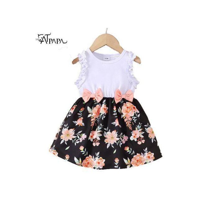 Catpapa Dress for Kids Girl 0-3 Years Summer Clothes Floral Bow Sleeveless Dress