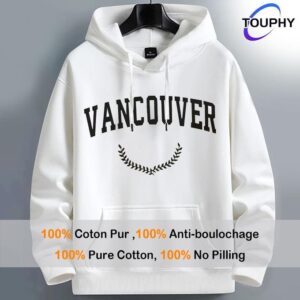 TOUPHY Men's Hoodies Long Sleeve Sweatshirts T-Shirt With Kangaroo Pocket-White