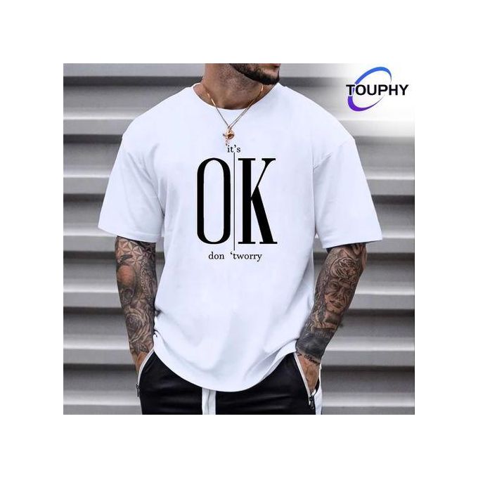 TOUPHY Men's T-Shirts Classic 100% Cotton Short Sleeve-White