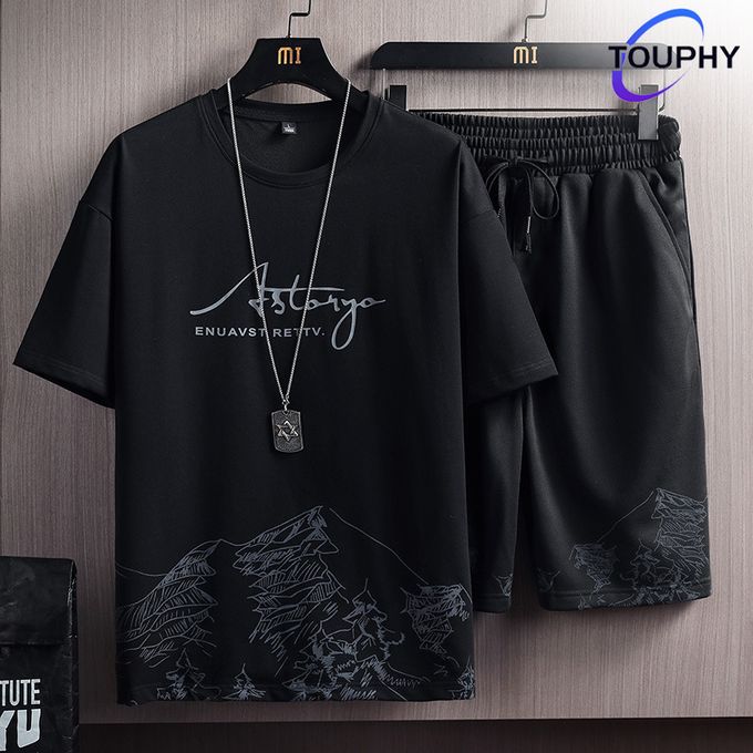 TOUPHY Sports Short Sleeve T-Shirt & Shorts Set - 2 Piece - Black